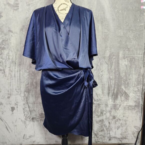 Asos Curve Dress Womens 18 Blue Faux Wrap Kimono Sleeve Open Back Sexy Party - Picture 3 of 15